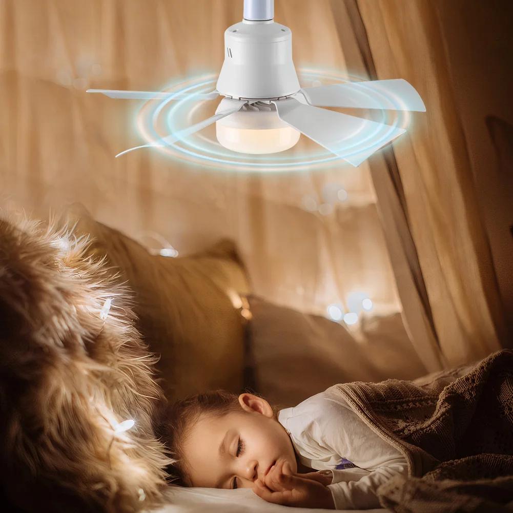 Socket Fan Light E27 Base Wireless Remote Control LED Bulb Ceiling Fan Dimmable Quiet Fan with Lamp for Bedroom Living Room