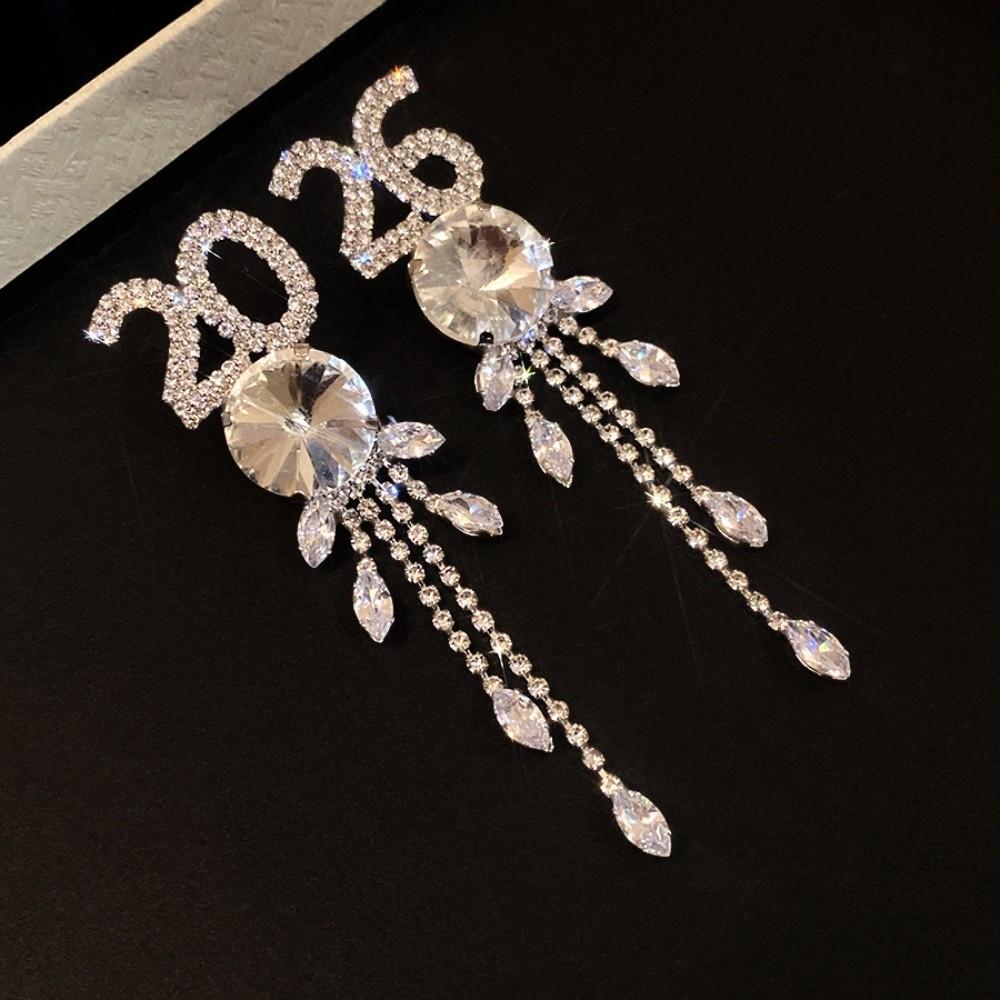 2026 Pendant Rhinestone Tassel Earrings Jewelry Number Earrings  Valentine's Day Gift