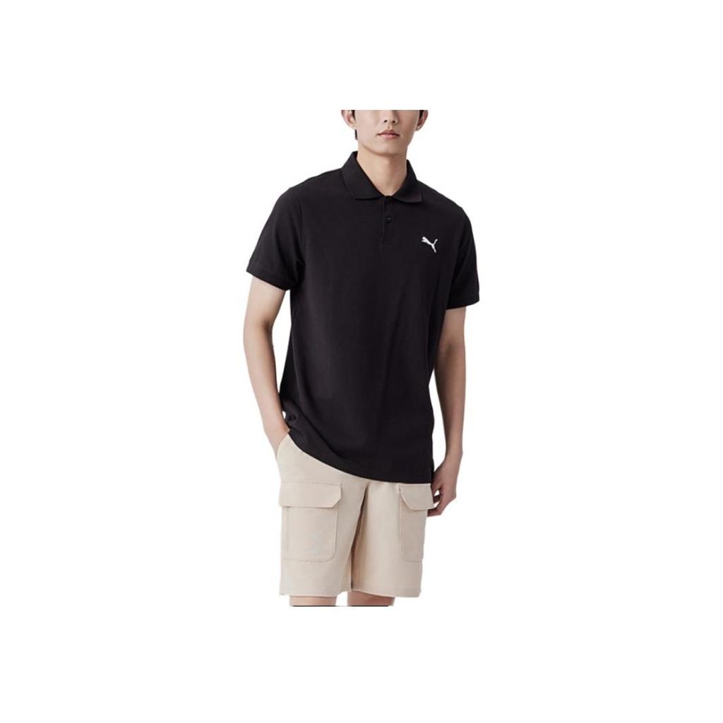 Puma Ess Solid Color Pullover Sports Casual Short Sleeve Polo Shirt Men Polo Shirts Black 683486-01