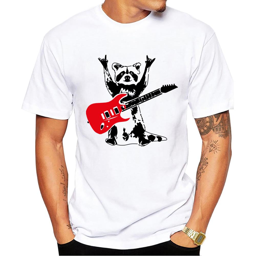 TEEHUB Vintage 3D Cat Play Guitar Men T-Shirt Fashion Streetwear Short Sleeve T Shirts Hipster Music Tee Cool Tops