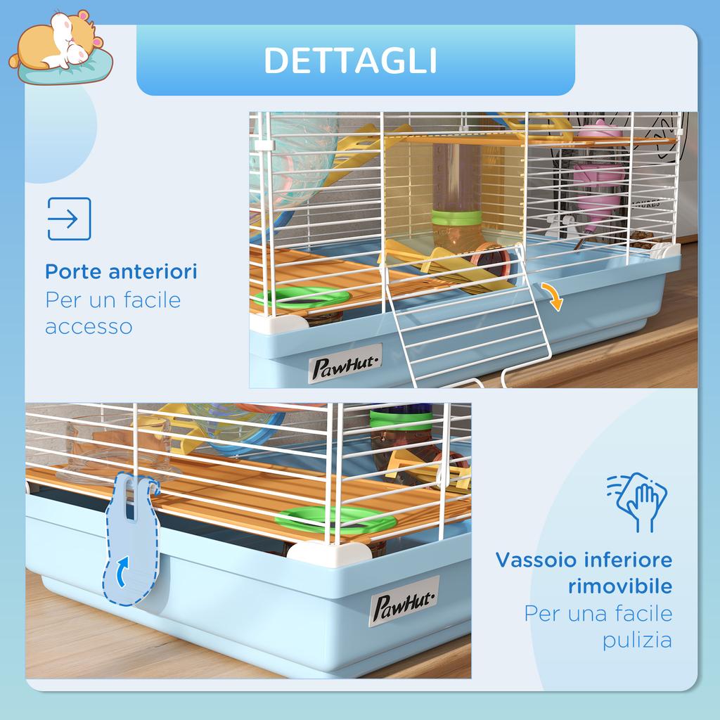 5 Tier Hamster Cage Carrier Habitat w/ Exercise Wheels, Tunnel, Light Blue