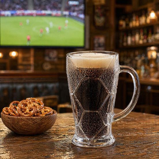 Soccer Beer Glass, 700ml Capacity Lead-Free Stein with Handle for Craft Beer, Sports Themed Beverage Cup for Party