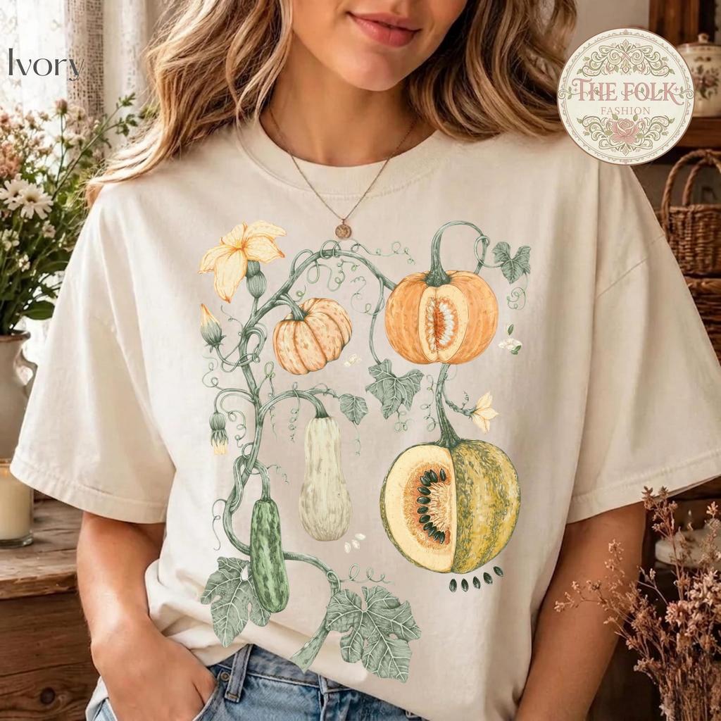 Pumpkin Squash Shirt, Vintage Botanical Tee, Cottagecore Vegetable Tshirt, Retro Autumn Graphic Tee, Garden Lover Shirt, Retro Fall T-Shirt