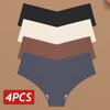 4PCS Women Seamless Briefs Sexy V-Waist Underwear 10 Solid Colors Ice Silk No Trace Panties Female Breathable Intimates Lingerie
