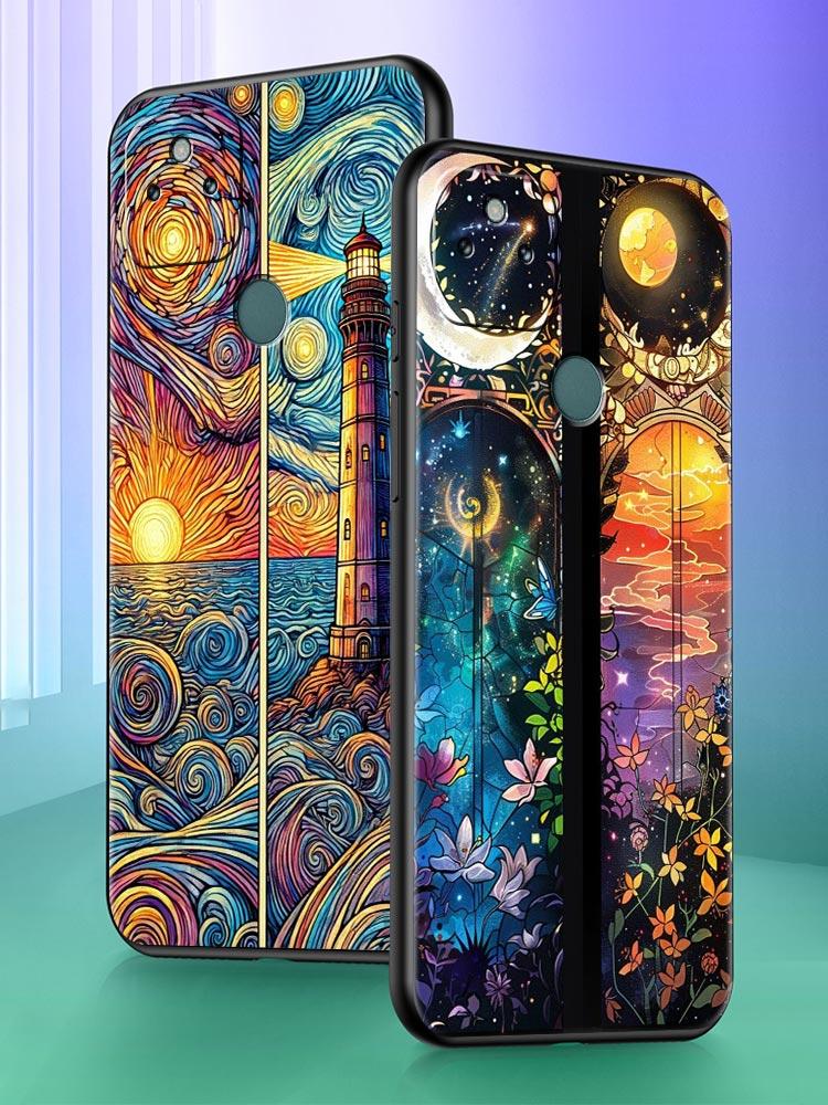 Beautiful Sun Moon Glass Phone Case Cover for Google Pixel 10 9 8 7 6 9A 8A 7A 6A Pro Shockproof Soft TPU 10 Pro XL Shell Fundas