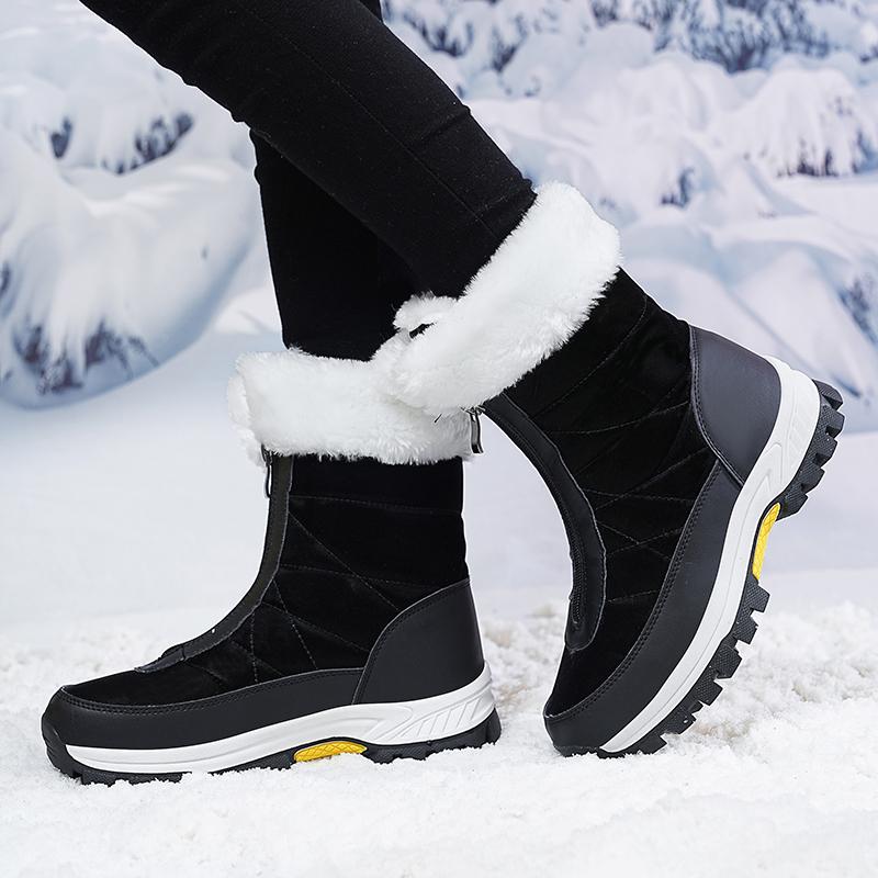Women's Winter Leather Boots Women Winter Shoes Keep Warm Non-slip Black Snow Boots Ladies Lace-up White Boots