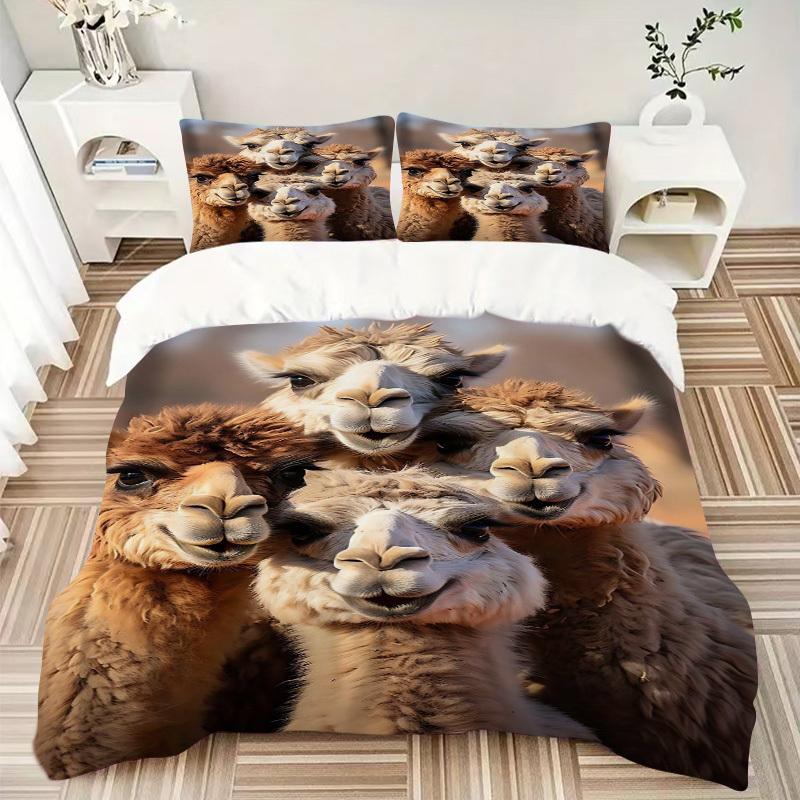 3pcs Camel Family Bedding Set - Includes One Quilt Cover and Two Pillowcases (No Core) - Anime Cartoon Design, Polyester Fabric, Suitable Fo