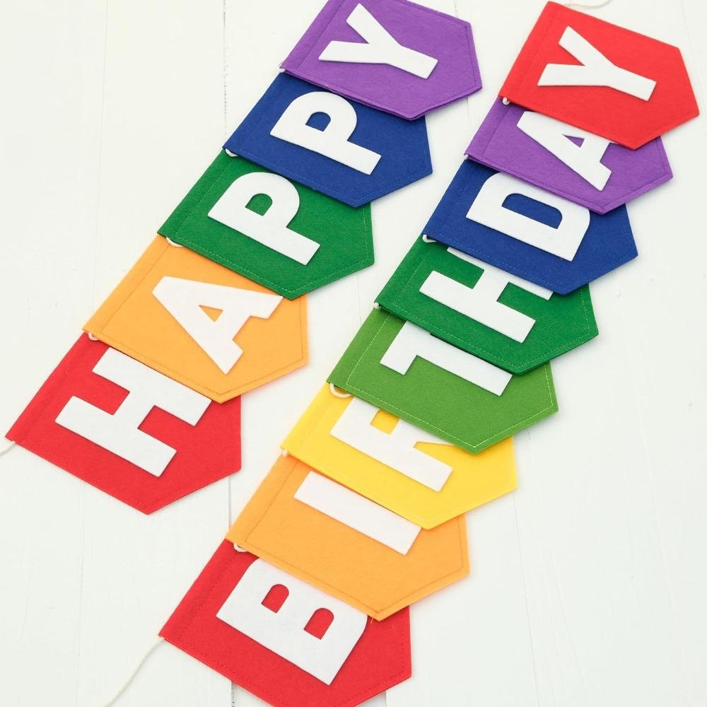 Happy Birthday Blue Felt Birthday Flag Baby Birthday Party Decoration Background Wall Banner Layout Supplies