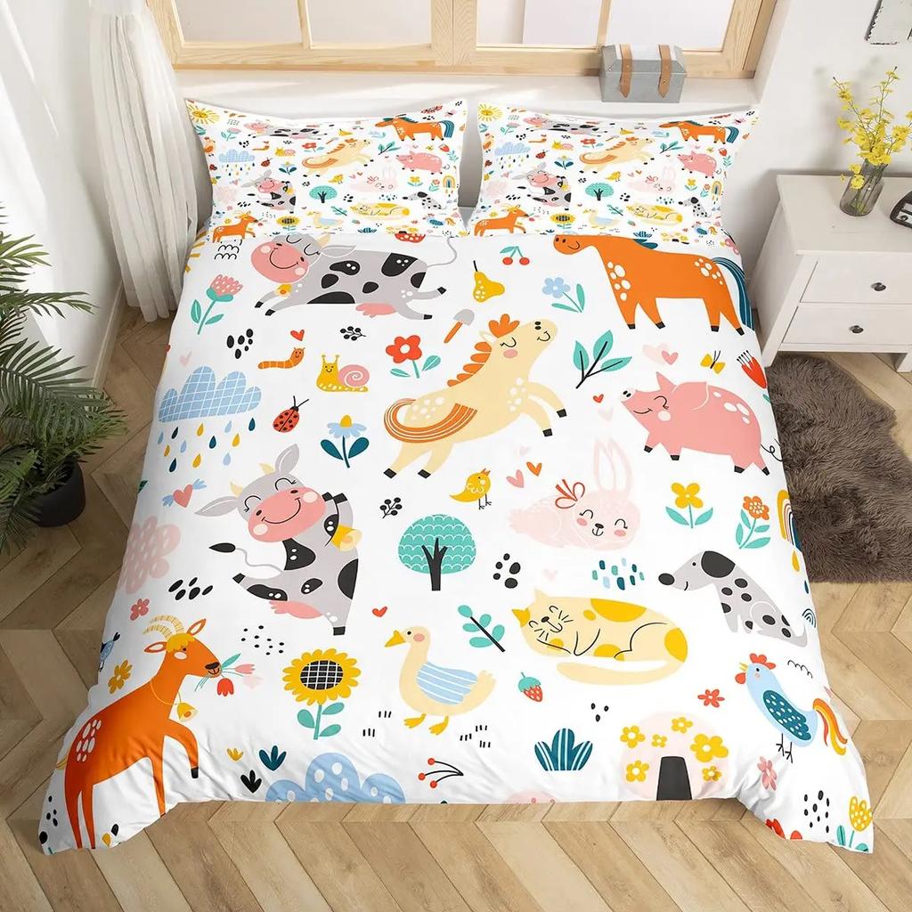 Cat Duvet Cover Set Cute Cartoon Cat Twin Bedding Sets for Boys Girls Animal Cat Pattern Queen King Size Polyester Qulit Cover