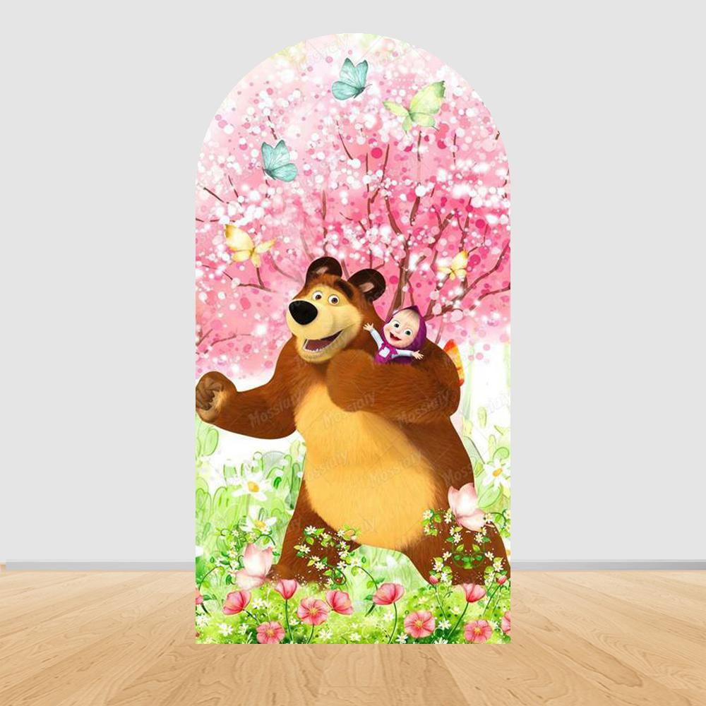 Children's Birthday Theme Party Decoration Arch Backdrop Cover Girl and Bear Birthday Background Decor Baby Shower Supplies