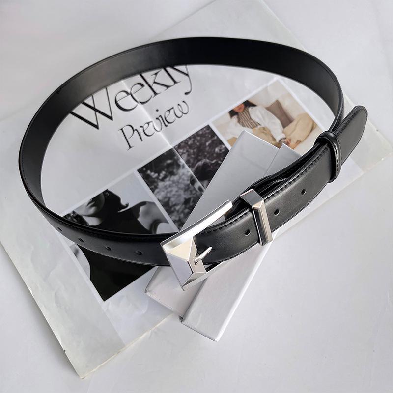 Leather Women'S Belt Cowhide Simple Casual Pants Jeans Decorative Women'S Pin Buckle Belt Width 3.3Cm