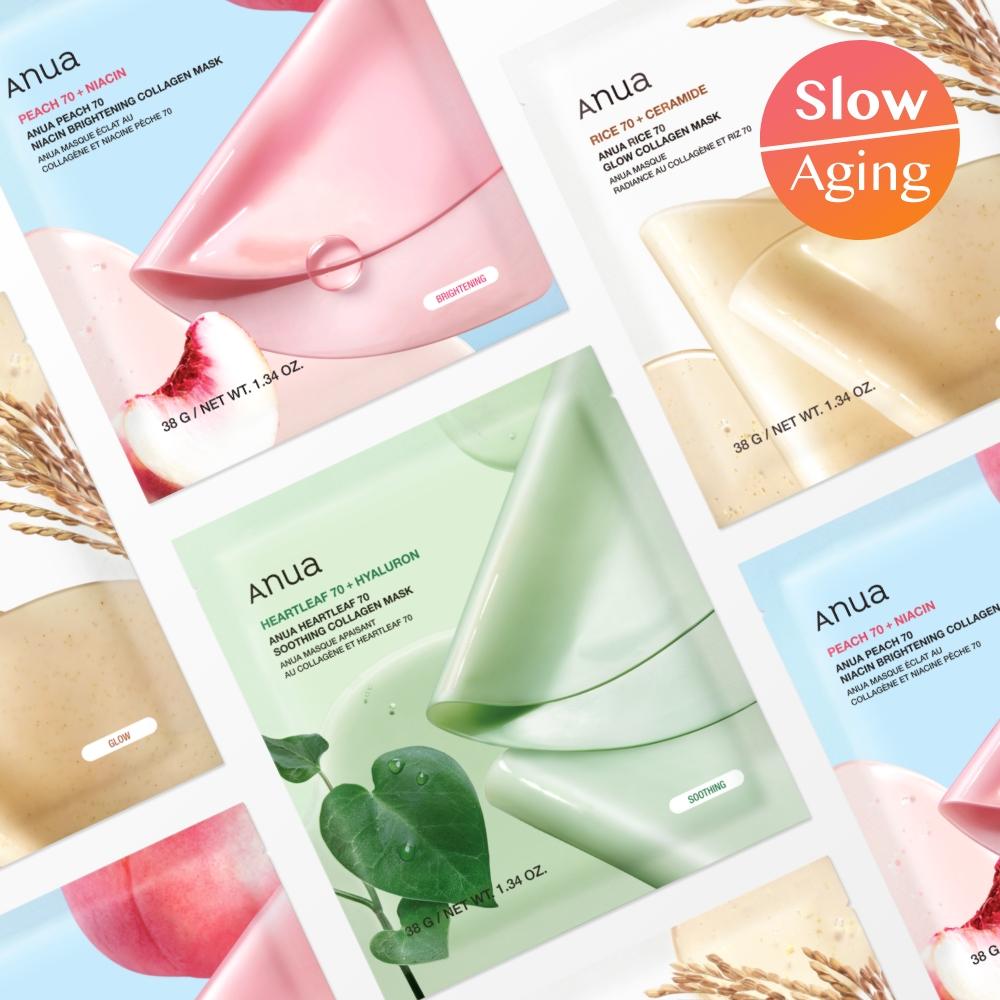 Anua [new  4 Sheets  3 Types] Anua Collagen Mask 4 Sheets  Houttuynia Corn Peach Rice 