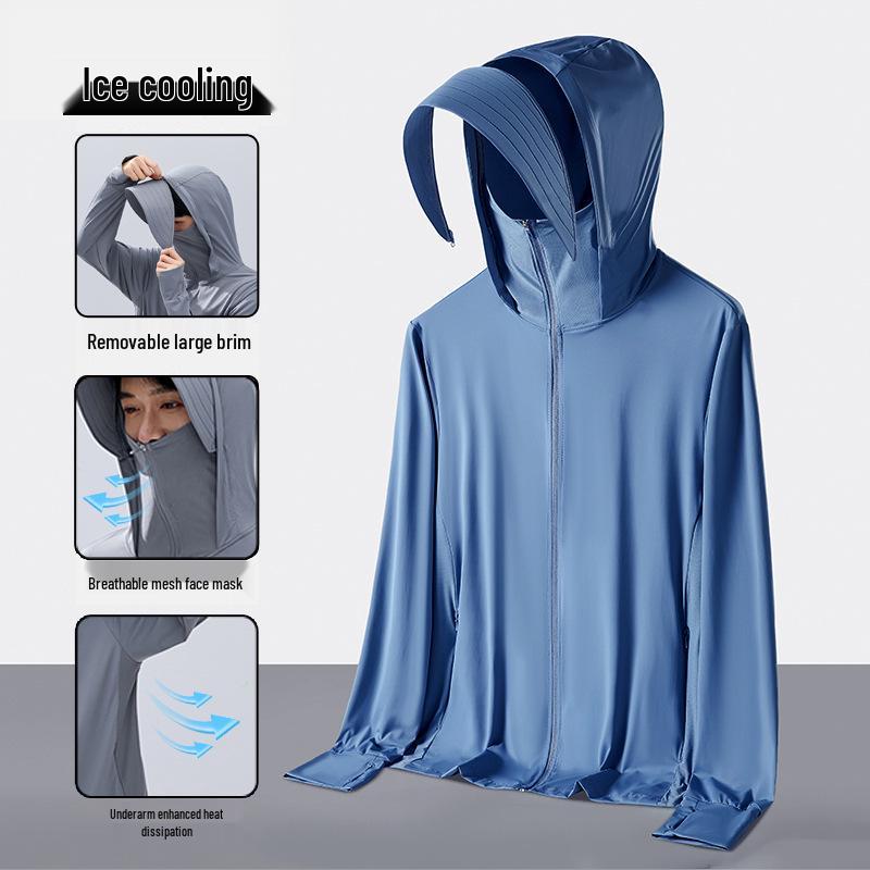 Unisex UPF50+ Cooling Ice Silk Sun Protection Jacket with Detachable Brim for Outdoor Cycling