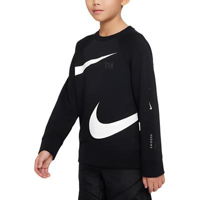 Nike Swoosh Comfortable Ribbed Soft Long Sleeve Sweatshirt Kids Sweatshirt Black White DV8119-010