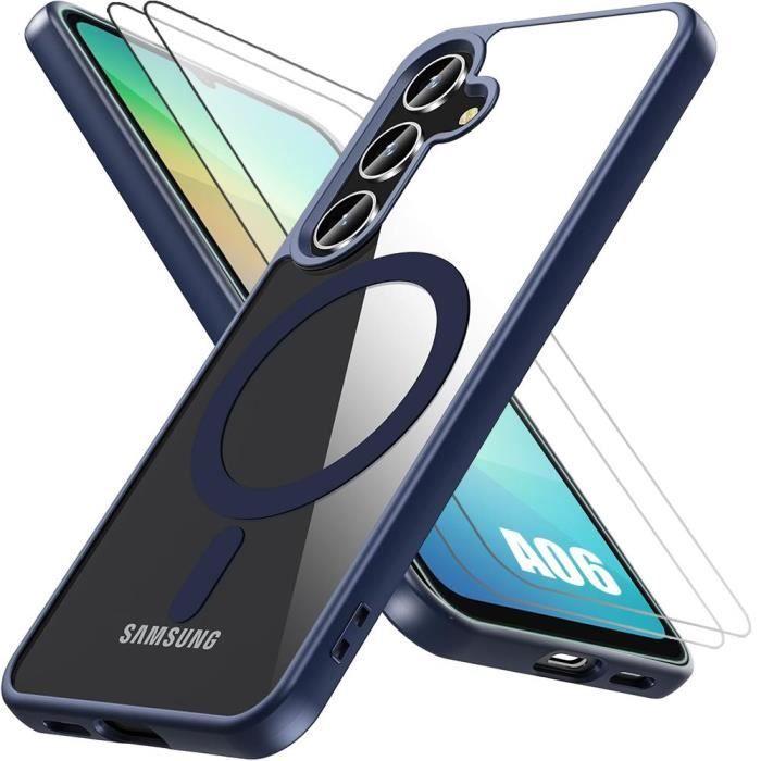 Coque + 2 verres trempés pour samsung galaxy a06, protection hybride avec cerle magnétique - bleu marine