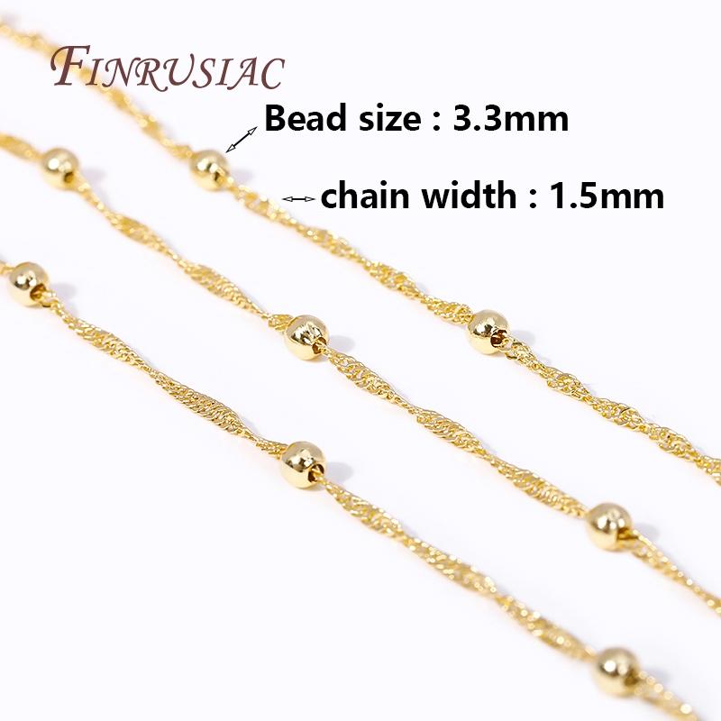 1/2 Метра Цепочка с Бусинами 3,3 ММ Позолоченная 18K Латунная Шариковая Цепочка Ожерелья Цепочки, Ширина 1,5 ММ Цепочка Волна Воды Для Изготовления Украшений Своими Руками 1 Meter