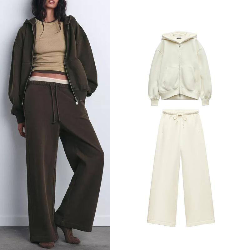 Spring New Arrival Women's Clothing High Waist Flannel Straight-Leg Pants 4174843 Zipper Ornament Loose Sweater 4174842