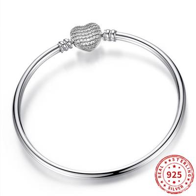 Bracciale Rigido in Argento Sterling 925 a Forma di Cuore con Cristallo Brillante Catena a Serpente Adatto per Charm Bracciale da Donna Gioielli