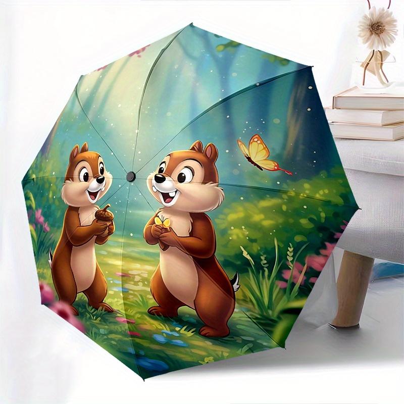 Squirrel Friends Butterfly Automatic Opening and Closing Umbrella, Compact Travel Umbrella, Lightweight and Portable, Suitable for Beach Com