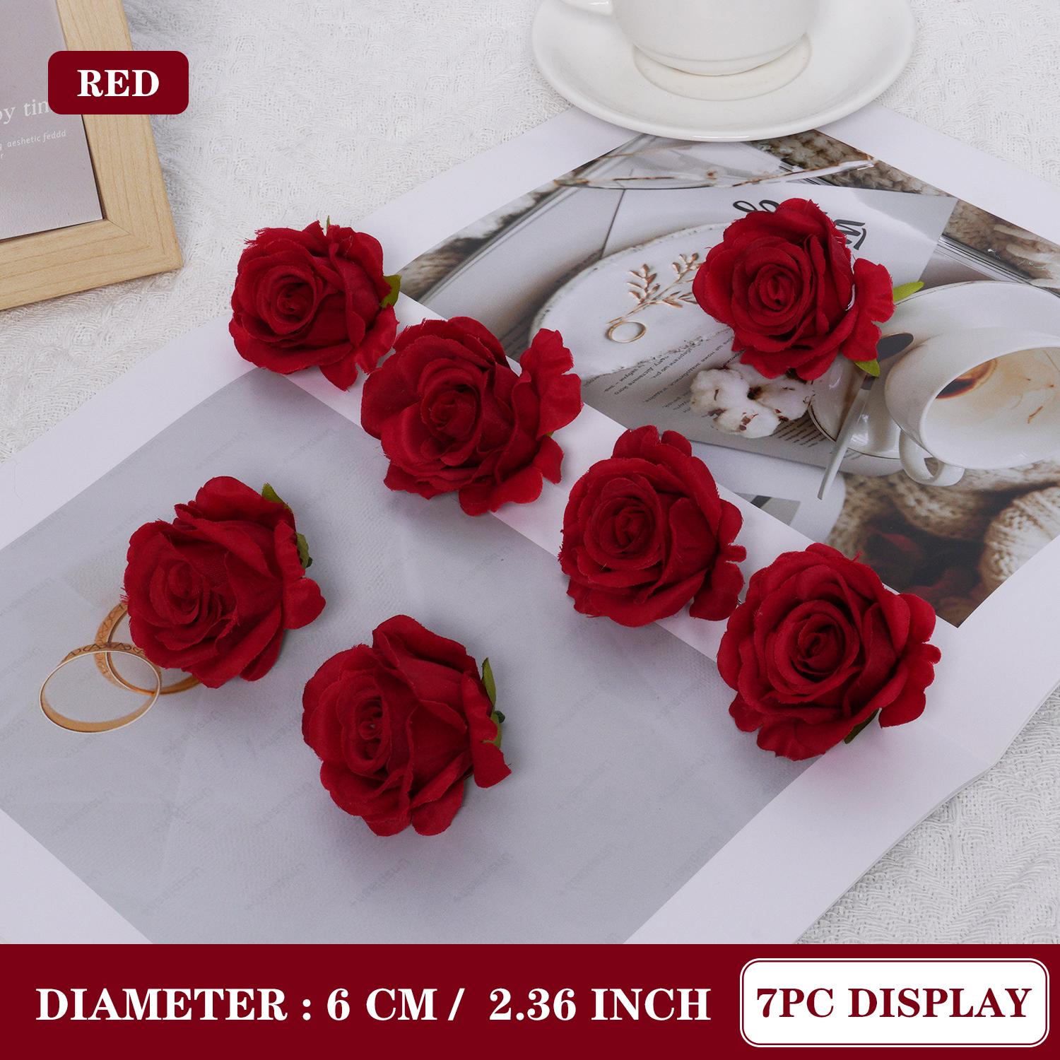 

7pcs 6CM Silk Rose Heads Vintage Artificial Flowers Wedding DIY Wreath Garland Accessories DIY Gifts Box Scrapbooks Decor 7pcs (no vase)