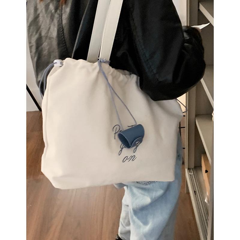 Casual Embroidered Letter Canvas Bag Women's 2025 New Fashion Korean Tote Bag Casual Large Capacity Shoulder Bag