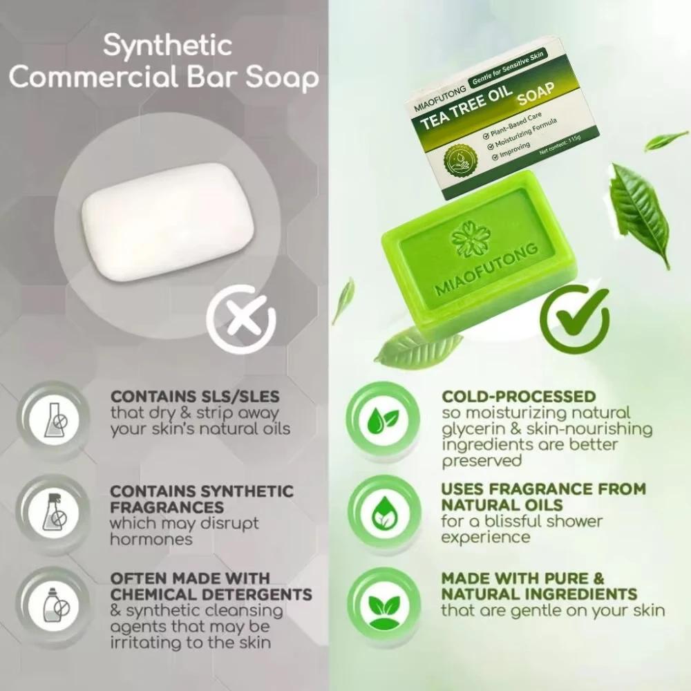115g Tea Tree Oil Soap Bar for Men Women Natural Plant Extract Handmade Soap Deep Cleansing Soothing for Dry Skin Exfoliate Skin