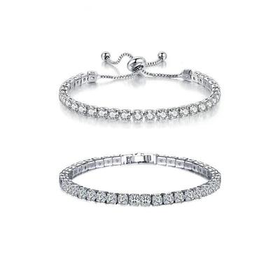 European and American Hot-Selling Women's Tennis Bracelet with Copper Micro-Inlaid White Crystal Zircon for a Super Shiny Luxury Look