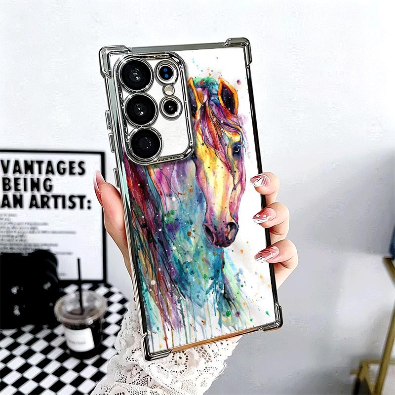 Oil Painting Horse Soft Phone Case For Samsung Galaxy S26 Ultra S25 Edge S24 FE S23 Plus S22 S21 + S20 Plating Anti-Fall Fundas