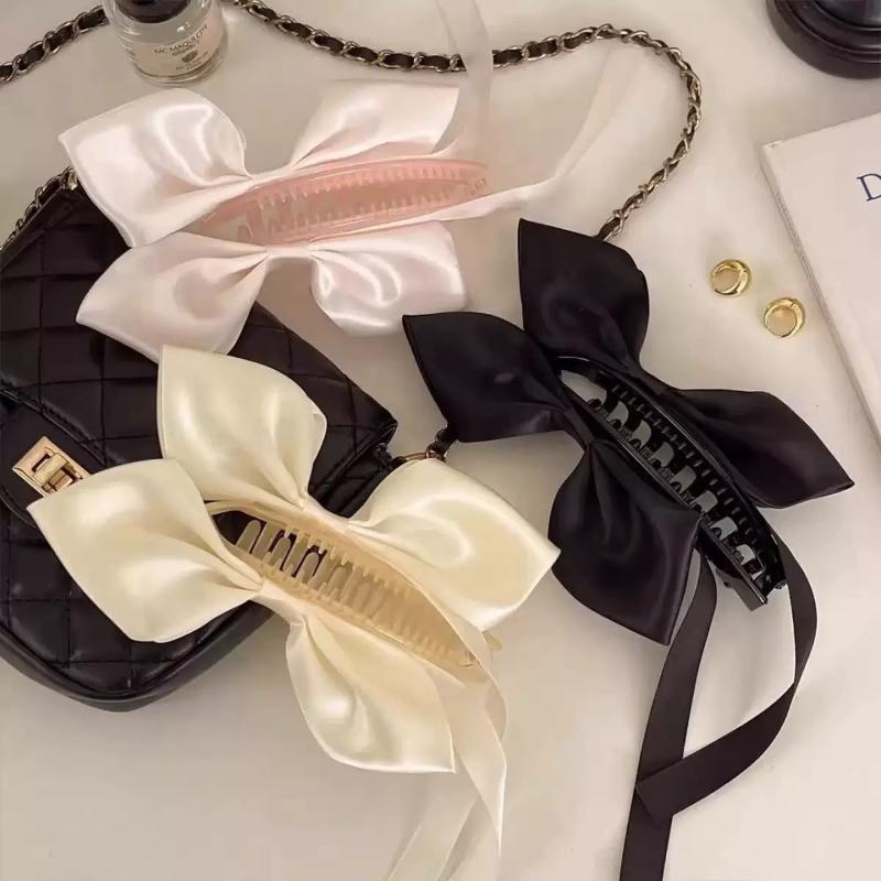Damen Schleife Band Haarkralle Bananenclip Einfarbige Elegante Tägliche Haarreif Schwanzbefestigung Haarschmuck