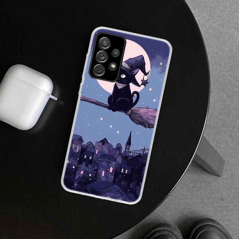 Anime Cute Black Cat Meow Phone Case for Samsung Galaxy A17 A16 A26 A36 A56 A57 A37 A15 A25 A35 A55 A14 A24 A34 A54 A13 A23 A33