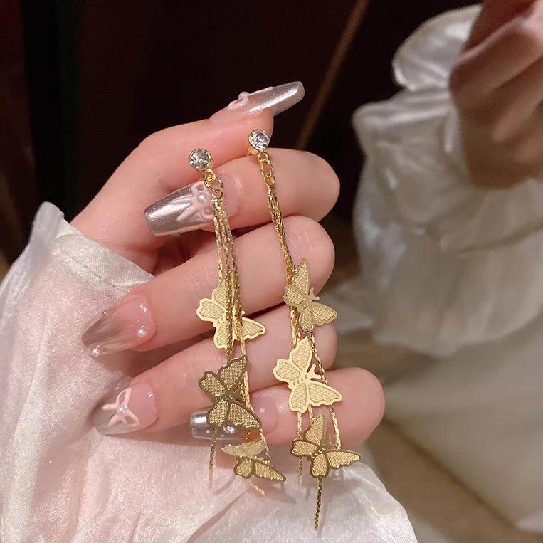 925 Sterling Silver Butterfly Tassel Earrings for Women – Elegant Retro Luxury Style