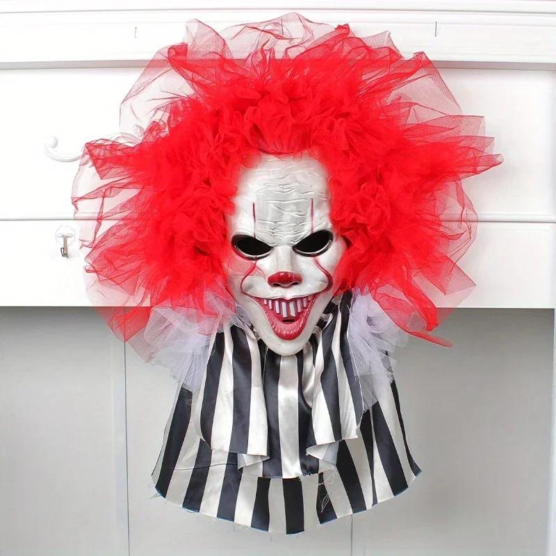 Halloween Terror Clown Wreath Door Wall Hanging Wreath Decoration Wall Hanging Ghost Festival Party Scene Decoration