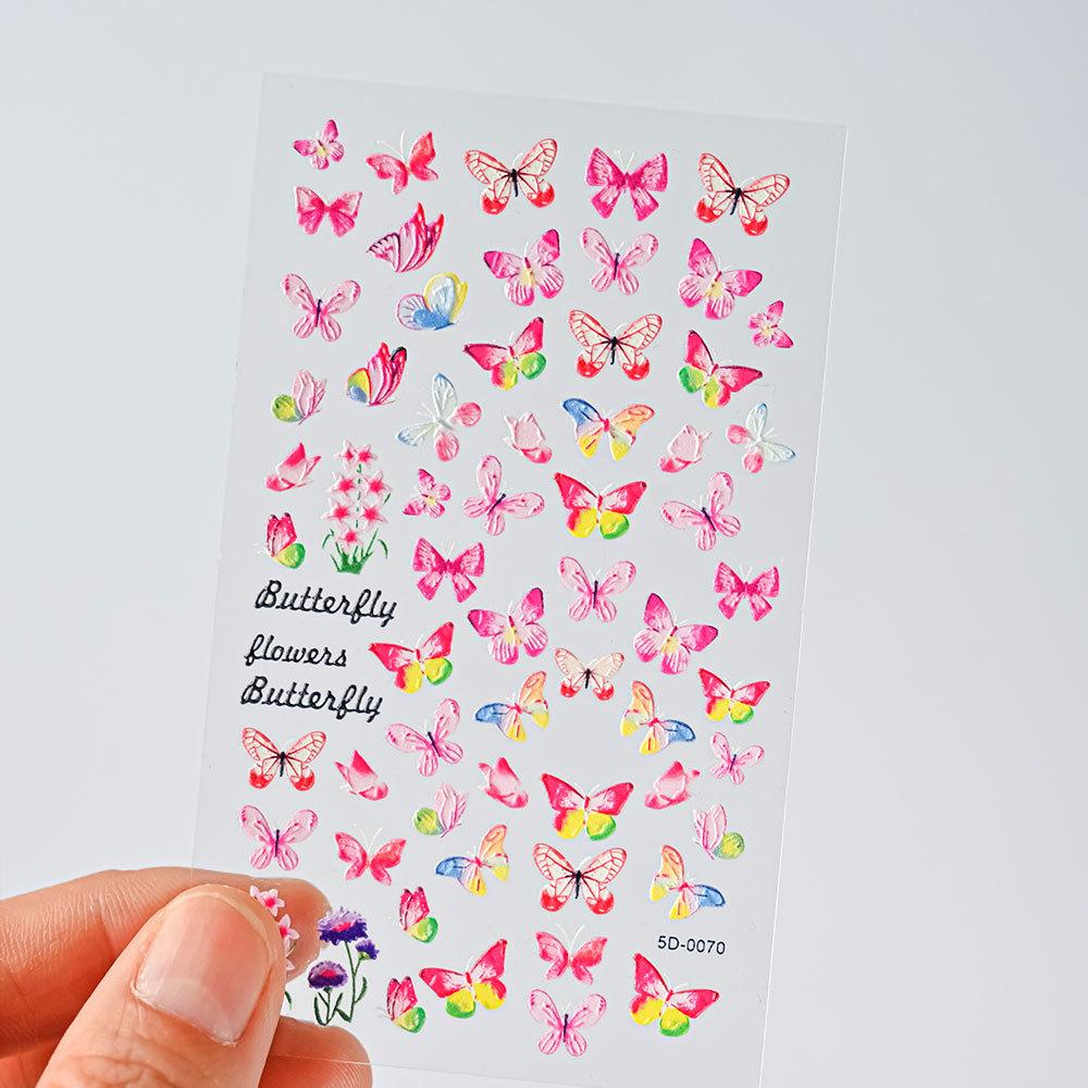 Color Relief Butterfly Nail Art Sticker 5D Three-Dimensional Butterfly Flower Adhesive Nail Decorative Relief Sticker