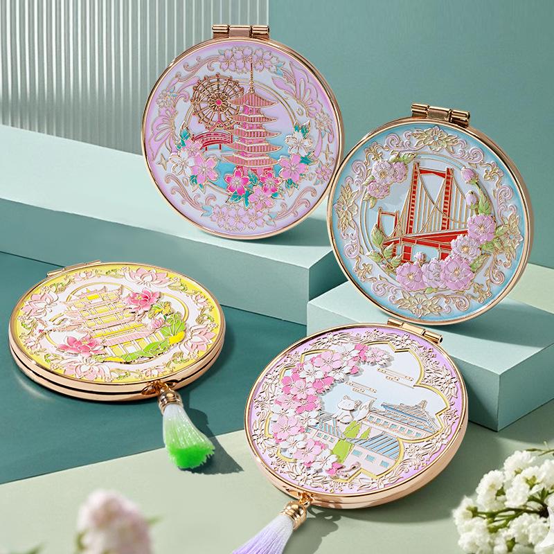 Wuhan Souvenir Folding Makeup Mirror: Chinese-Style Portable Travel Mirror.