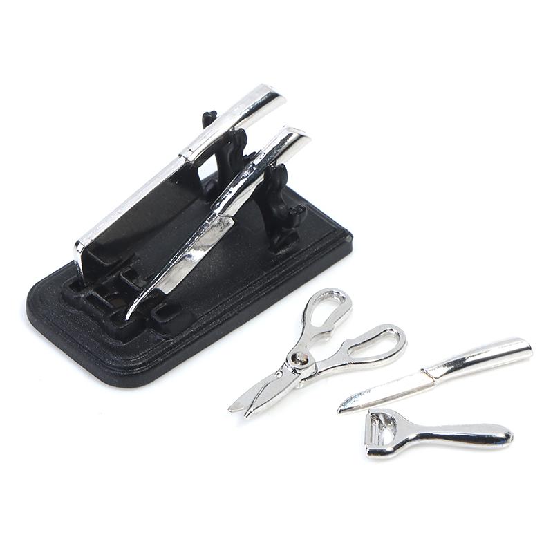 1:12 Dollhouse Miniature Kitchen Knife Set Mini Scissor Peeler Cooking Utensils With Holder Model Kitchen Living Scene Decor Toy