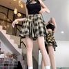 Streetwear Plaid Skirt for Women Spring Summer Vintage Hong Kong Style Irregular Skirt Pants All-match