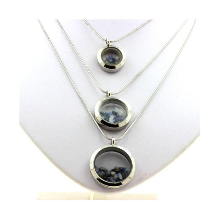 Stones and Minerals. Raw Benitoite Necklace. 30 Mm Medallion Model. Color Silver.