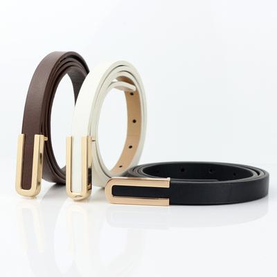 Black Cowhide Thin Belt Women'S Decoration With Dress Simple Suit White Small Belt