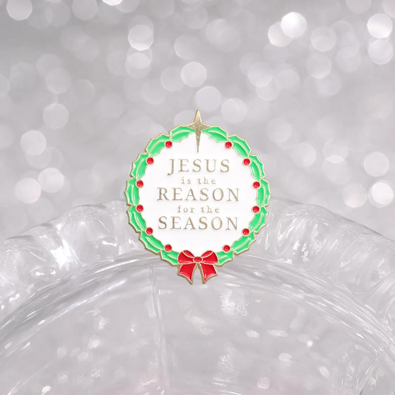 Fun Festive And Geometric Round Christmas Brooch With Vibrant Colors And Cartoon Appeal
