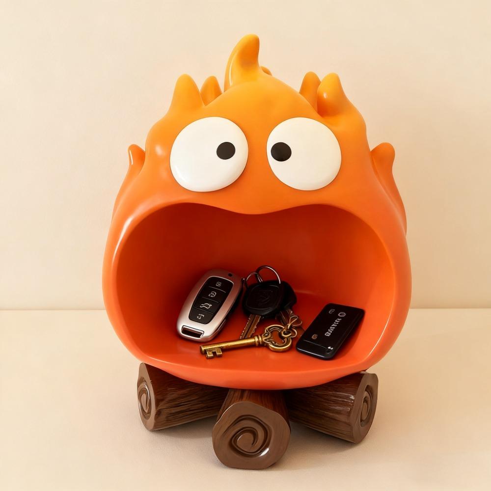 Calcifer Fire Desktop Decoration Creative Home Living Room Entrance Key Storage Tray Cartoon Snack Storage Box Table Decoration