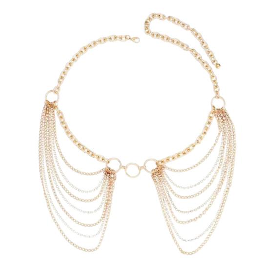 Damelegering midjekjede Flerlags kjede kvast magekjede Justerbar sele Gotisk midjekjede Klærtilbehør