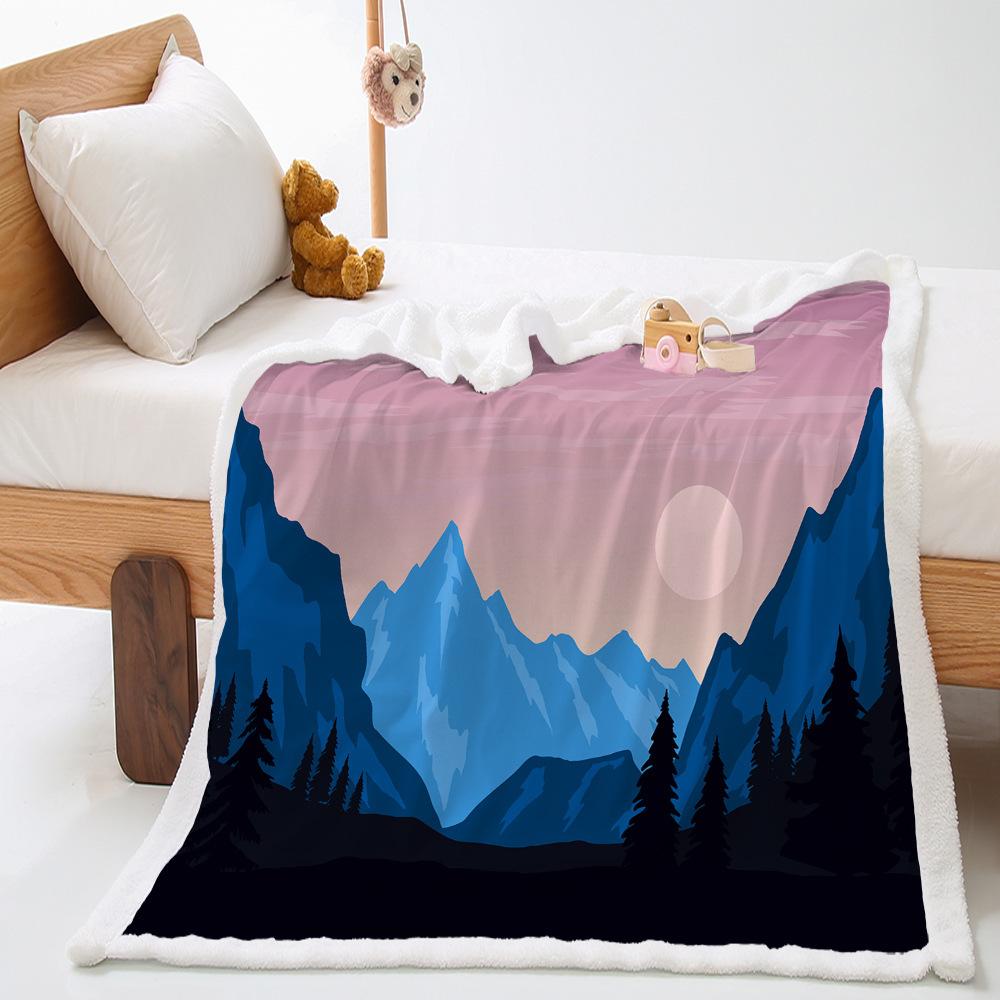 2D digital printing, retro thickened lamb wool crystal fleece Nordic style blanket cover blanket