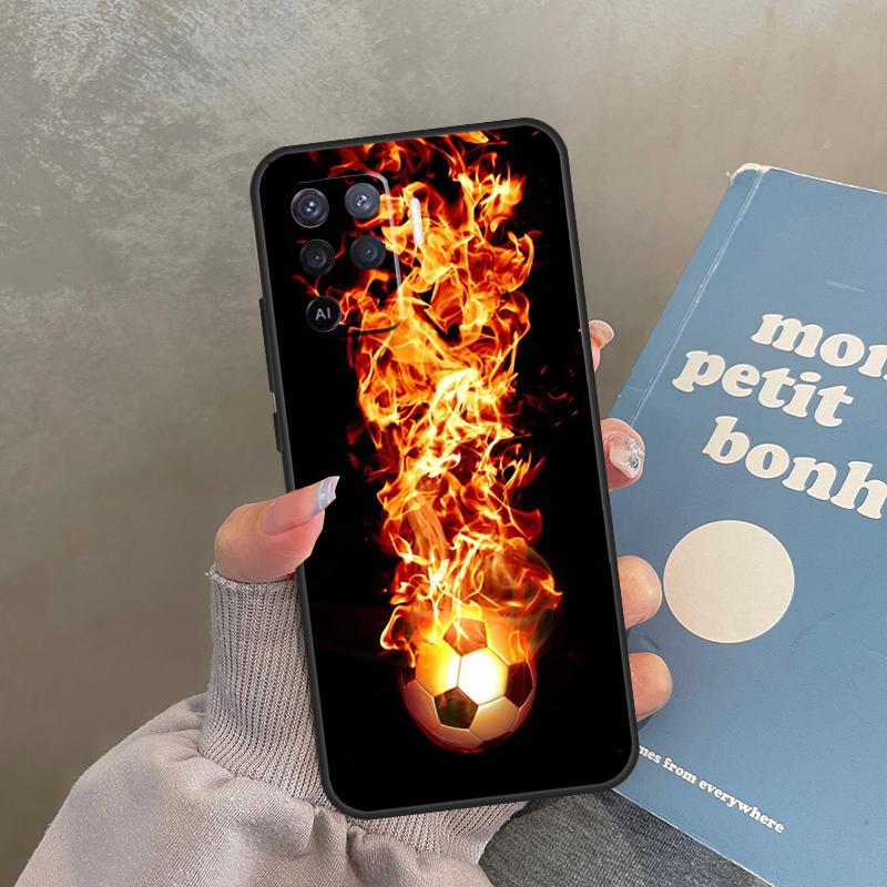 Fire Football Ball Soccer Case For Oppo A80 A40 A60 A98 A78 A18 A38 A58 A16 A76 A96 A17 A77 A74 A94 A54 A57S A15 Cover