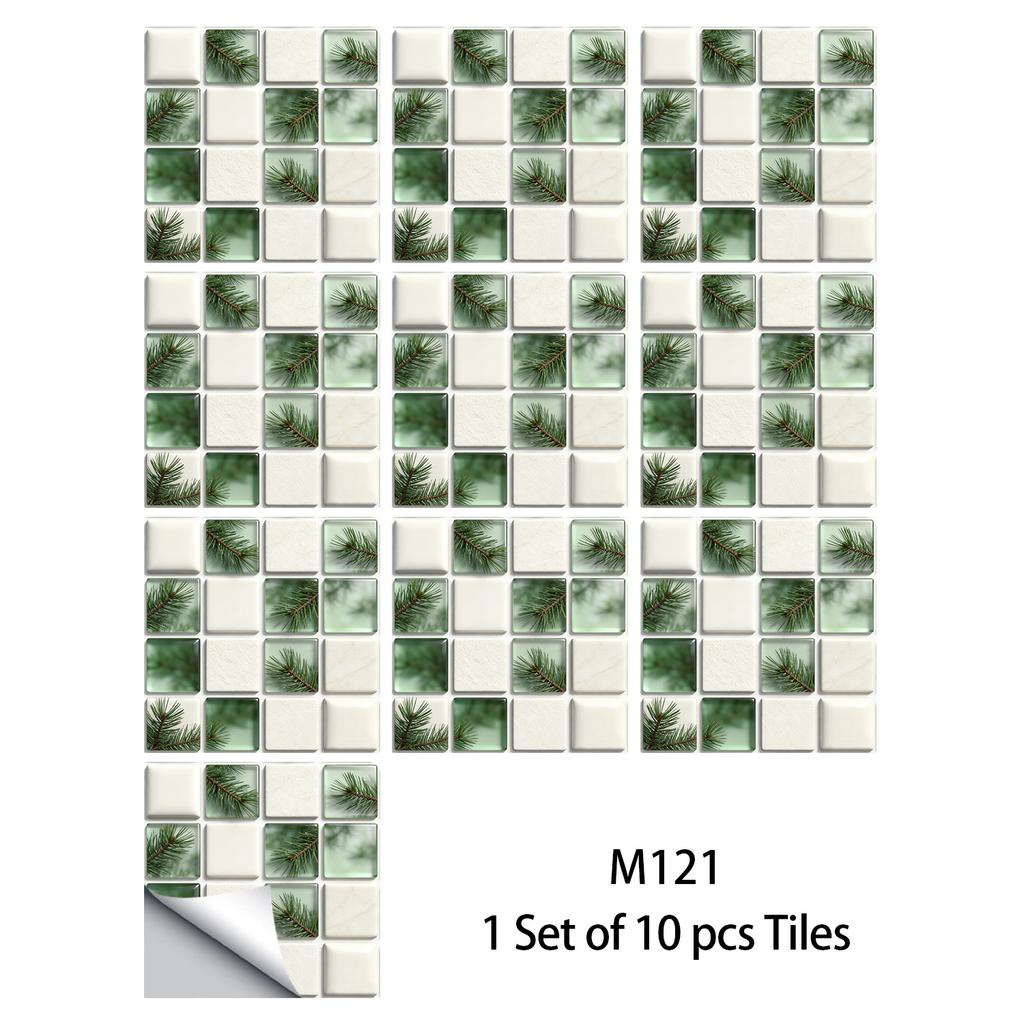 10Pcs Glossy Marble Mosaic Tile Stickers Waterproof Self-Adhesive Geometric Wall Floor Decals Kitchen Backsplash Home DIY Decoration
