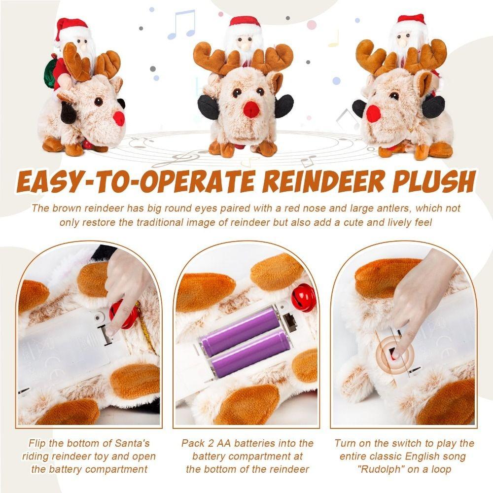 Animated Santa Riding Reindeer Toy Electric Musical Electric Xmas Ornament Christmas