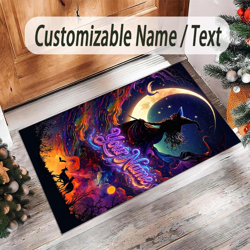 Witchcraft Theme Crystal Velvet Rug Personalized Custom Name Text Soft Floor Mat Home Decor