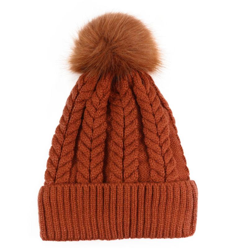 New solid color wool knitted hat women's autumn and winter warm hemming winter twist hairball wool hat men