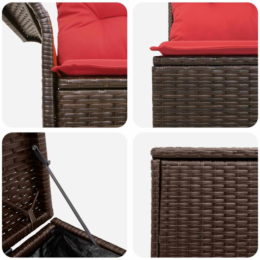 Sofa Set 5 Pieces Brown and Red Poly Rattan and Steel