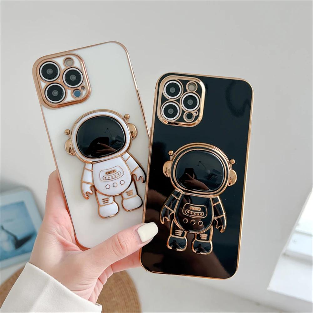 Luxury Astronaut Stand Holder 6D Plating Phone Case For Samsung A7 2018 A11 A21S A31 A51 A71 A81 A91 Soft Silicone Back Cover