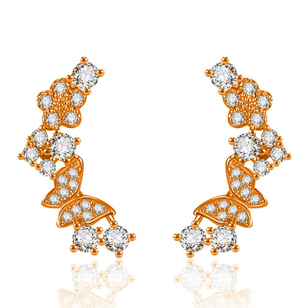 Elegant Japanese-Korean Bow & Butterfly Zircon Diamond Earrings